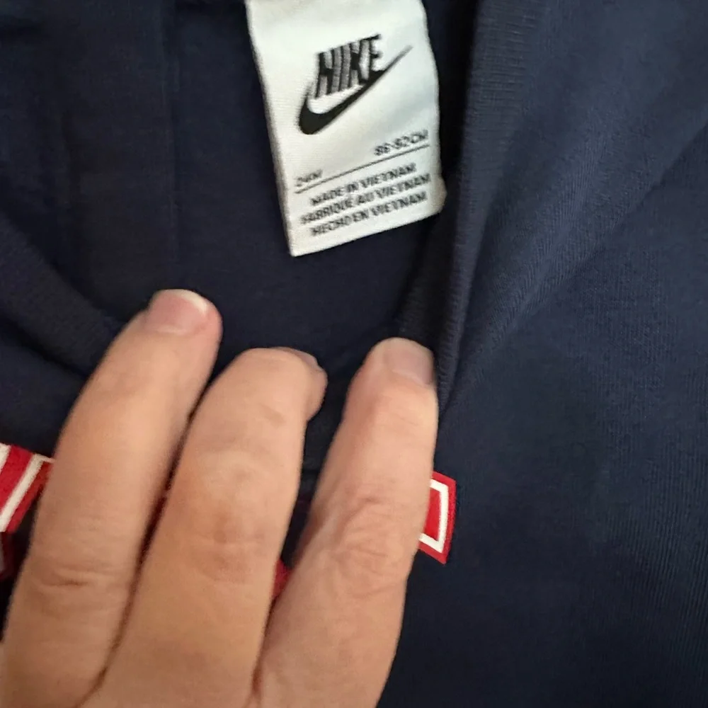 2 piece Nike Sweatsuit Navy Blue Top with Jogger bottoms and Red accents